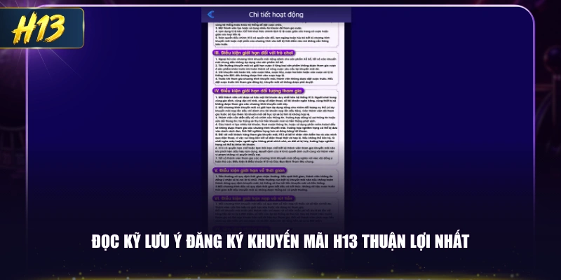 Đọc kỹ lưu ý đăng ký khuyến mãi H13 thuận lợi nhất
